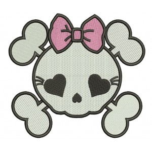 Girl Skull with a bow Machine Embroidery Filled Digitized Design Pattern